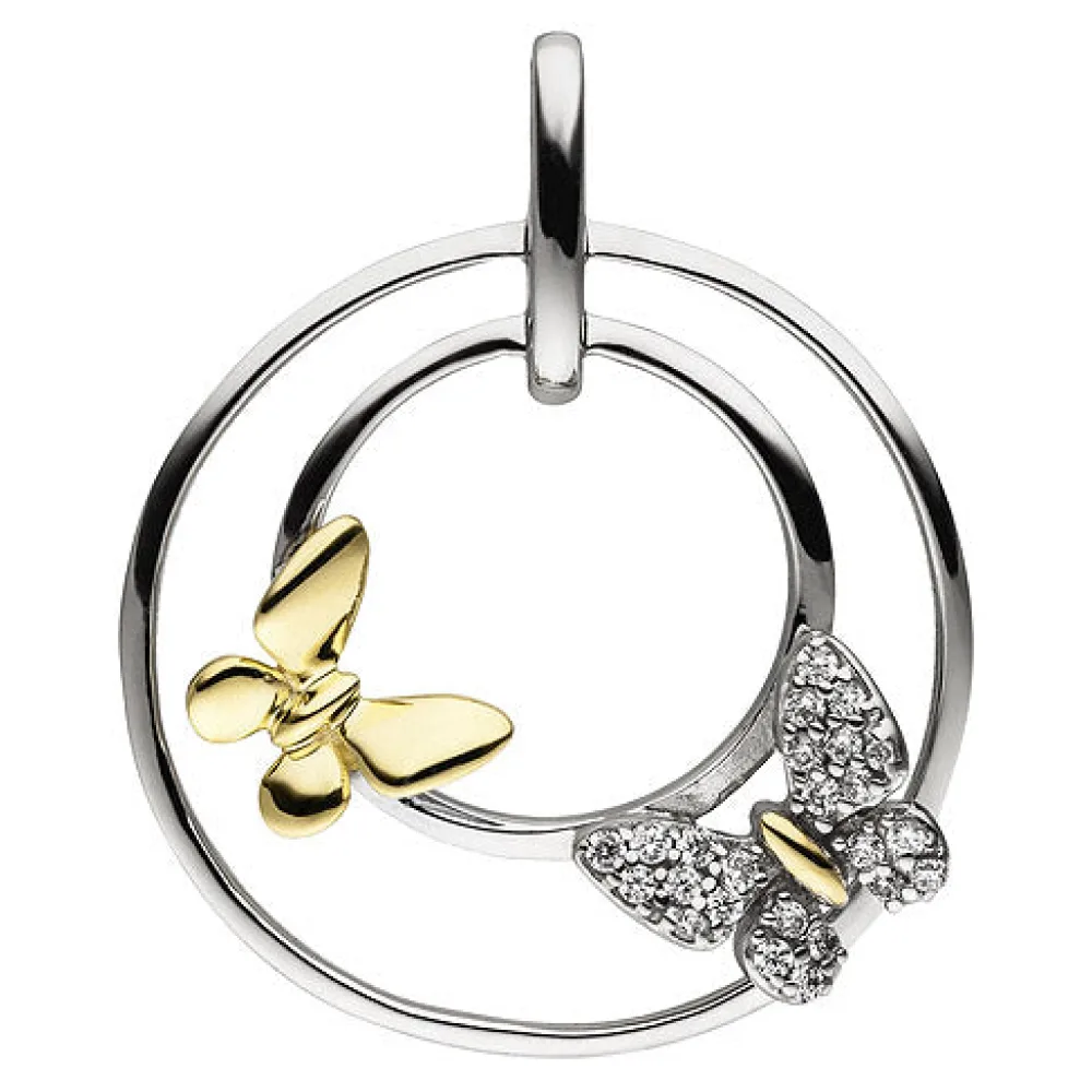 Anhänger Schmetterlinge 925 Sterling Silber bicolor vergoldet 24 Zirkonia