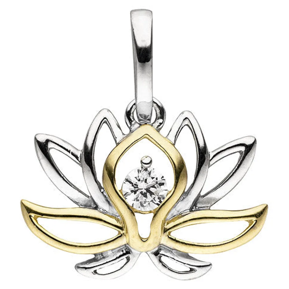 Anhänger Seerose 925 Sterling Silber bicolor vergoldet 1 Zirkonia
