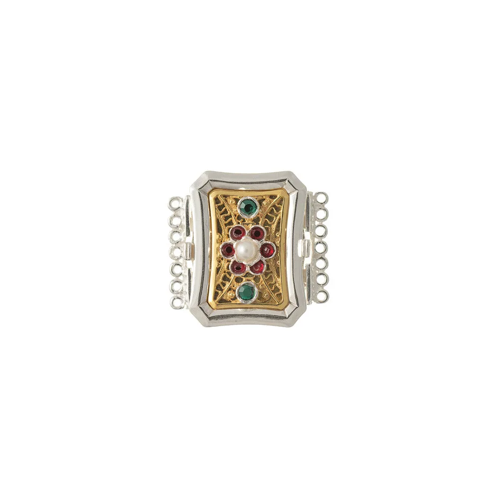 Schliesse 7 Gänge Trachtenschmuck 925 Silber rot grün Perle