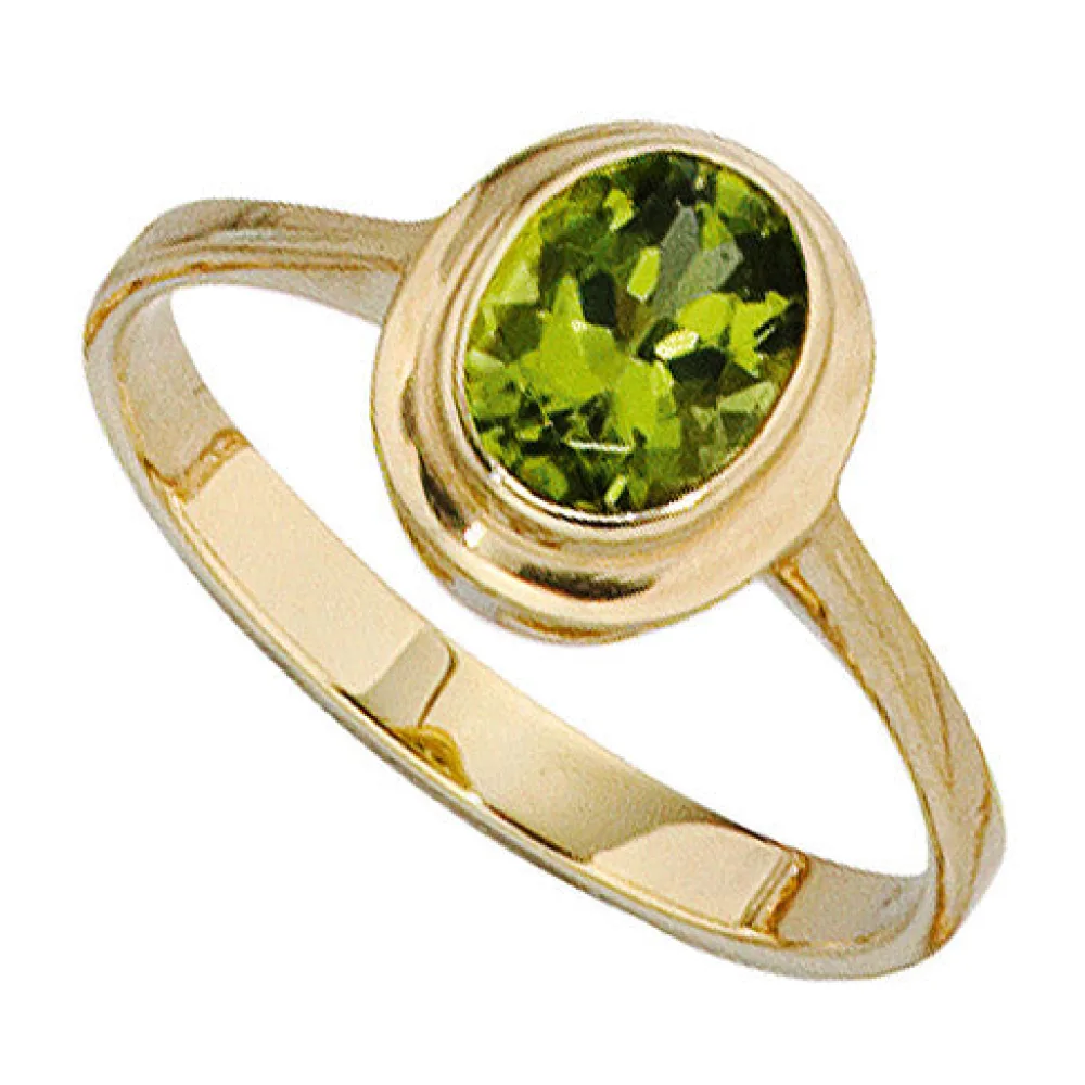 Damen Ring 585 Gold Gelbgold 1 Peridot grün Goldring-54