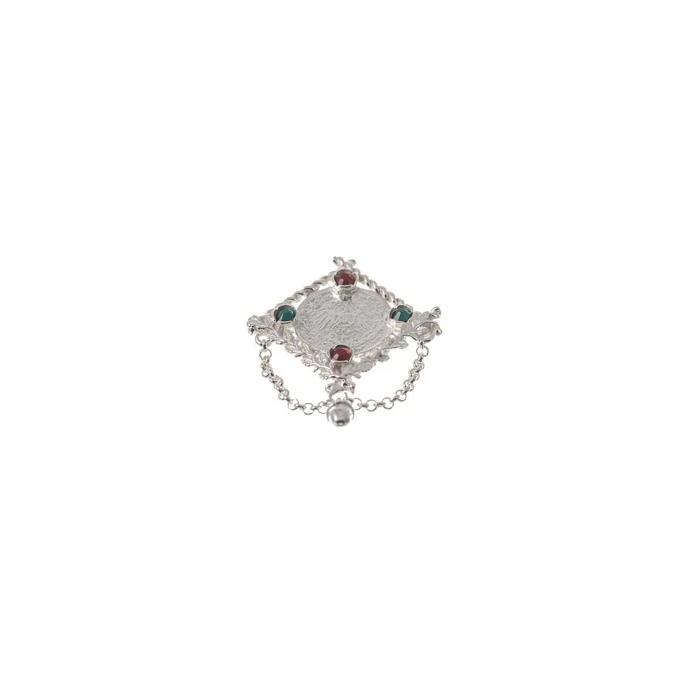Brosche 925 Silber Trachtenschmuck Mark rot grün