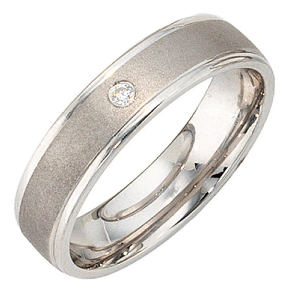 Partner Ring 925 Sterling Silber rhodiniert mattiert 1 Zirkonia Silberring-52