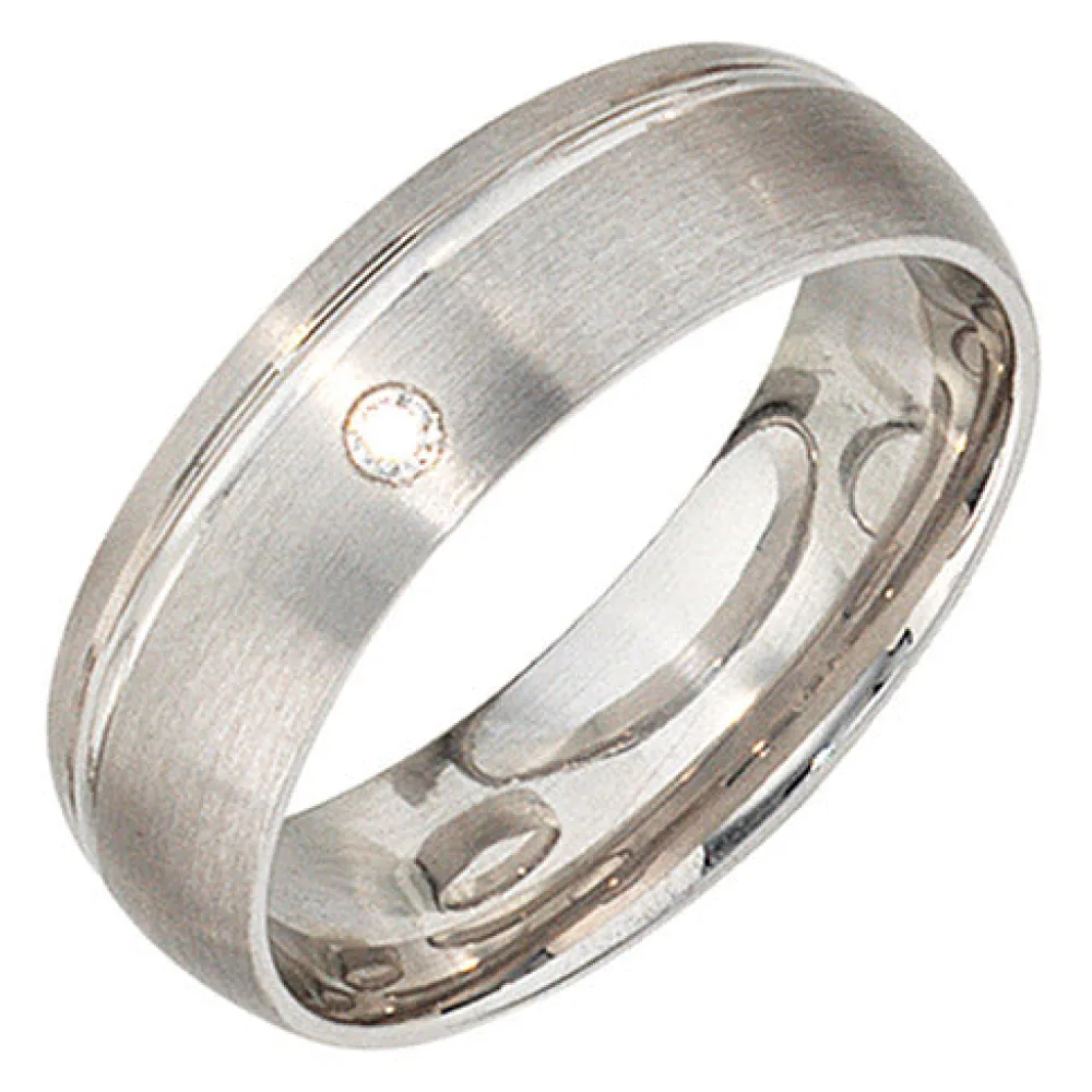 Partner Ring 925 Sterling Silber rhodiniert mattiert 1 Zirkonia Silberring-50