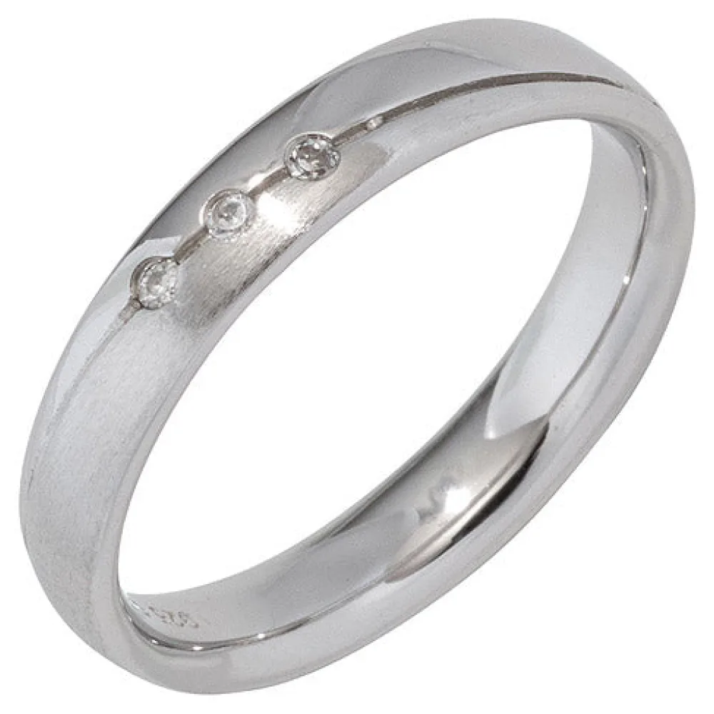 Partner Ring 925 Sterling Silber rhodiniert mattiert 3 Zirkonia Silberring-64