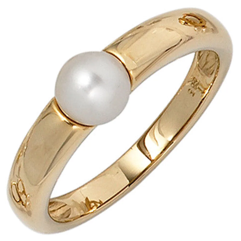 Damen Ring 585 Gold Gelbgold 1 Süßwasser Perle Goldring Perlenring-54