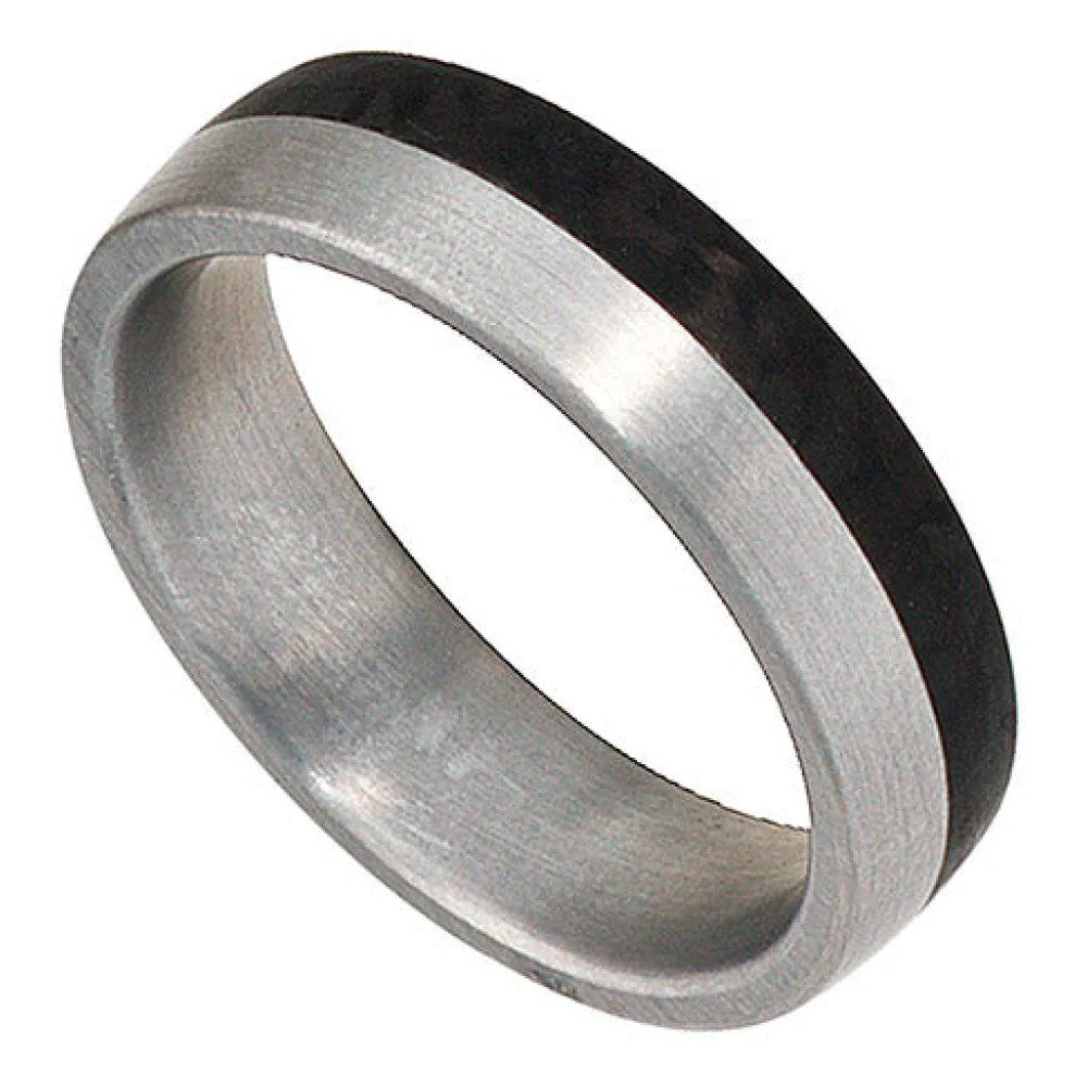 Partner Ring Edelstahl mattiert mit Carbon-56