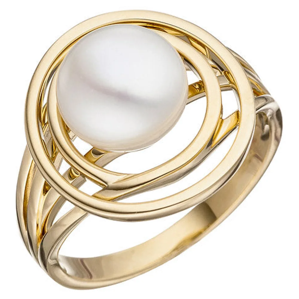 Damen Ring 585 Gold Gelbgold 1 Süßwasser Perle Perlenring Goldring-54