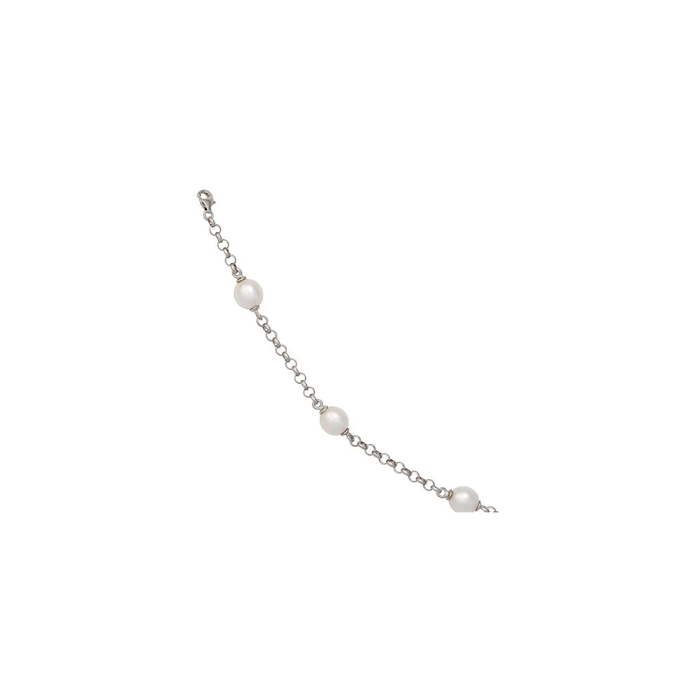 Perlenarmband 925 Sterling Silber mit 4 Süßwasser Perlen 19 cm Armband Karabiner
