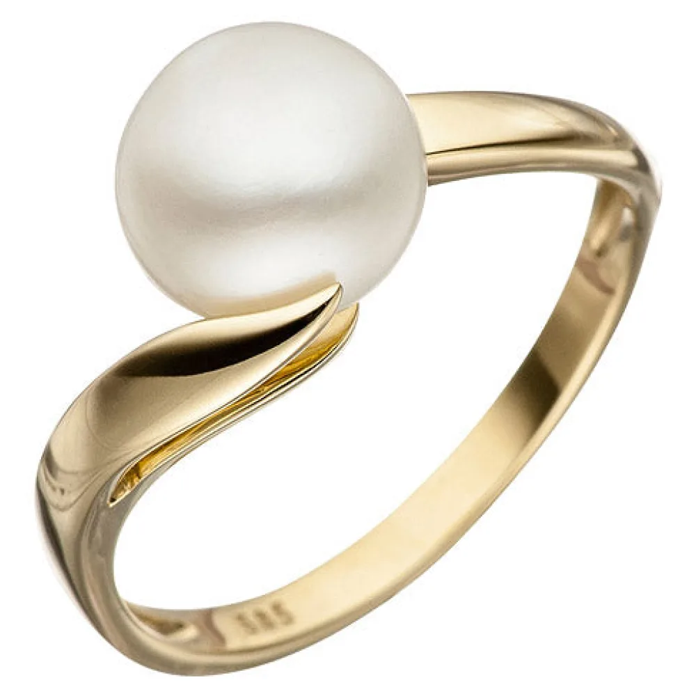 Damen Ring 585 Gold Gelbgold 1 Süßwasser Perle Perlenring Goldring-56