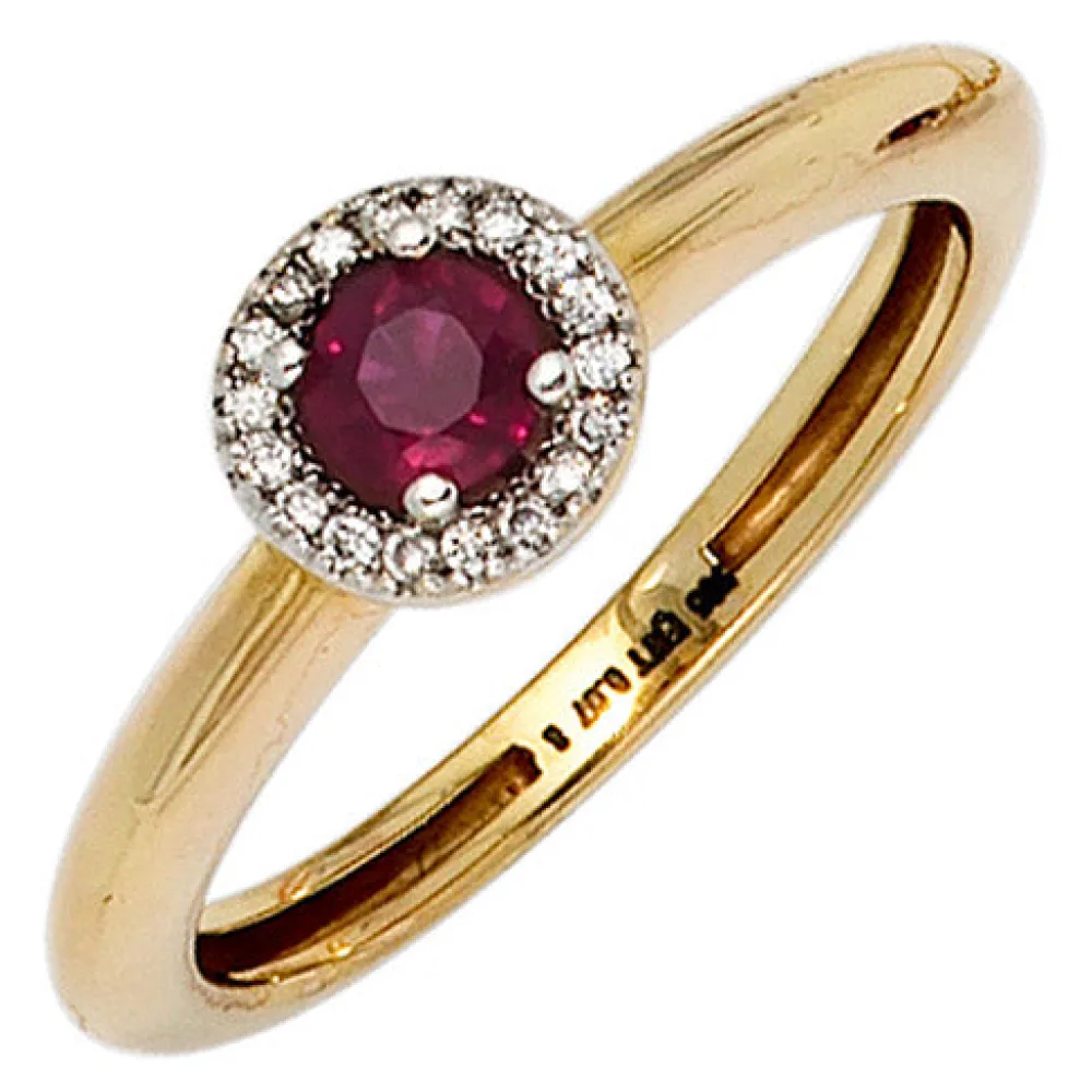 Damen Ring 585 Gold Gelbgold bicolor 1 Rubin rot 18 Diamanten Brillanten-58