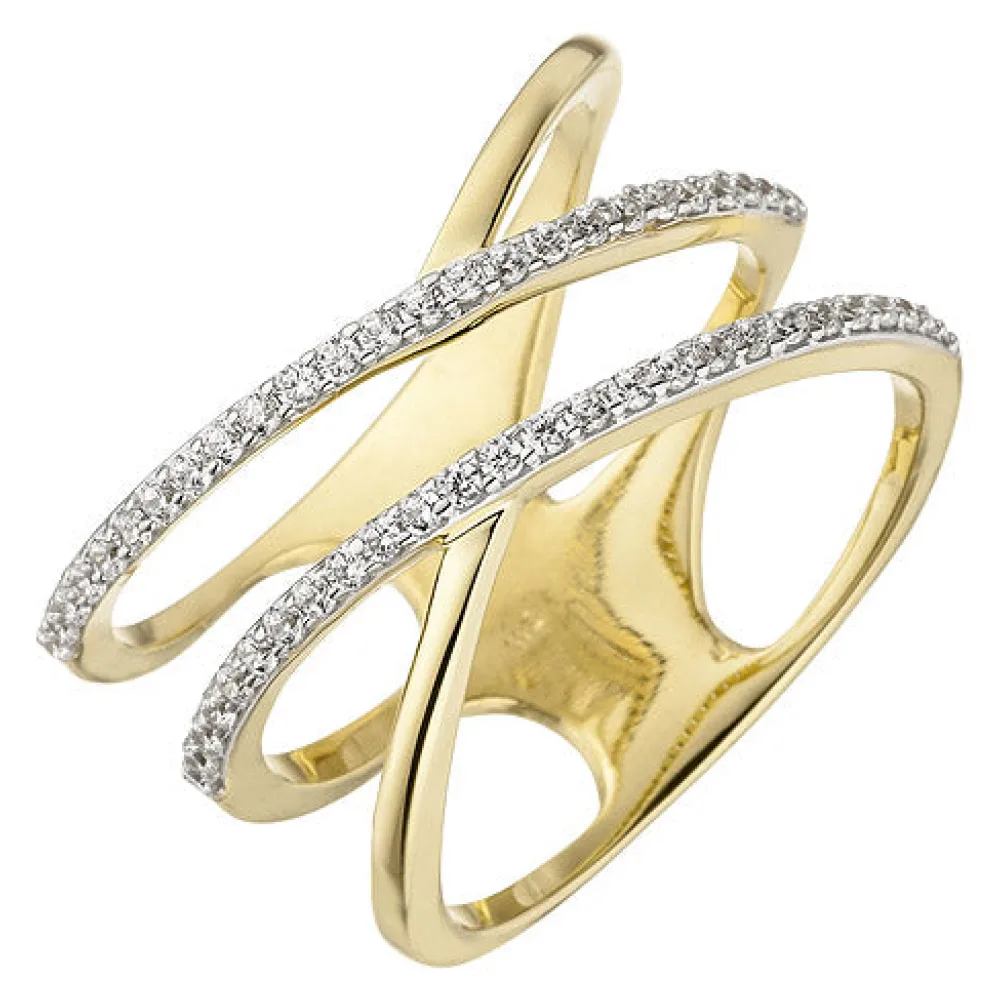 Damen Ring breit mehrreihig 375 Gold Gelbgold 52 Zirkonia Goldring-60
