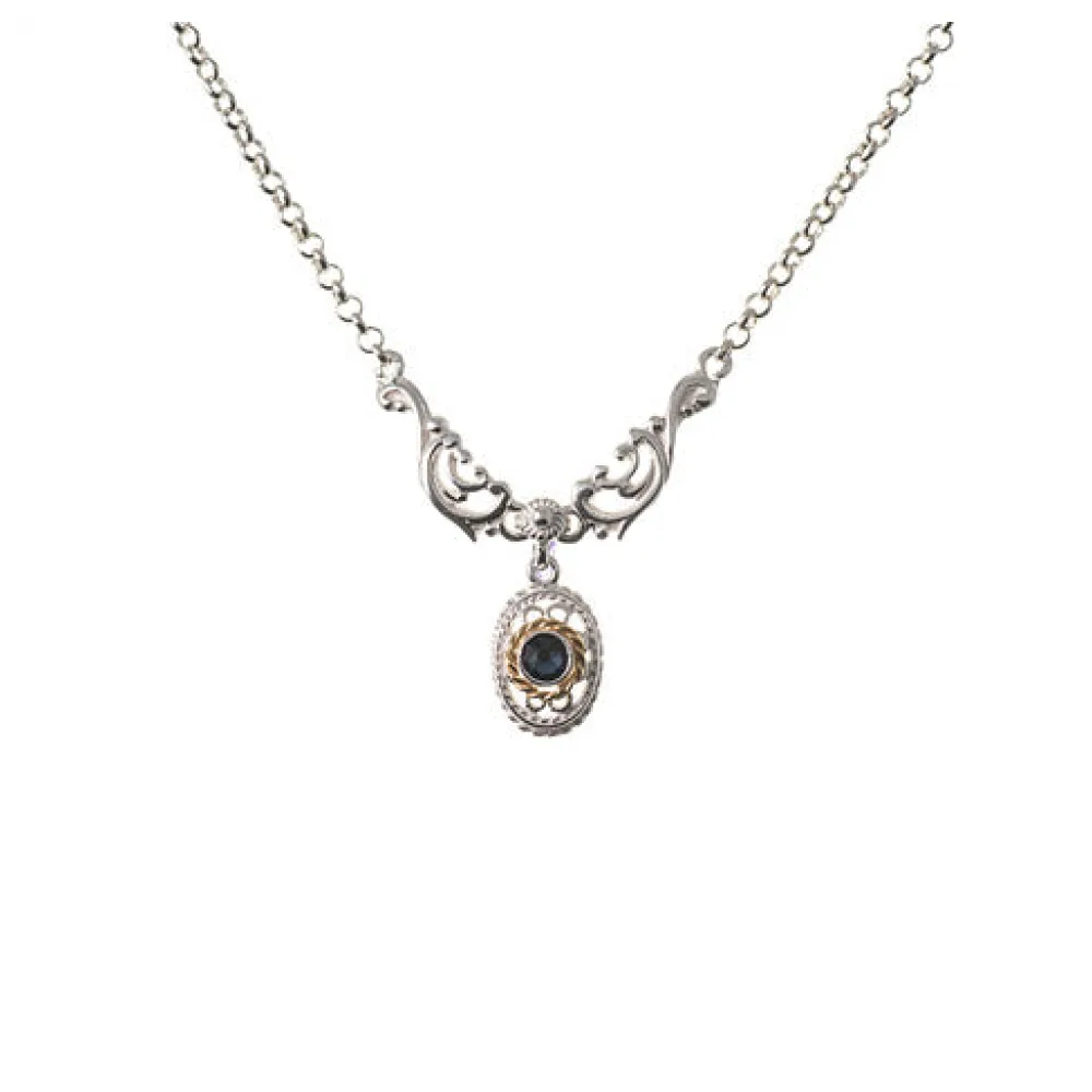 Collier 925 Silber Trachtenschmuck Zirkonia blau