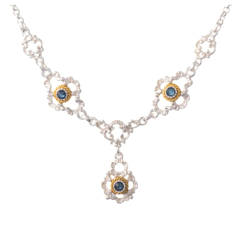 Collier 925 Silber Trachtenschmuck Zirkonia blau
