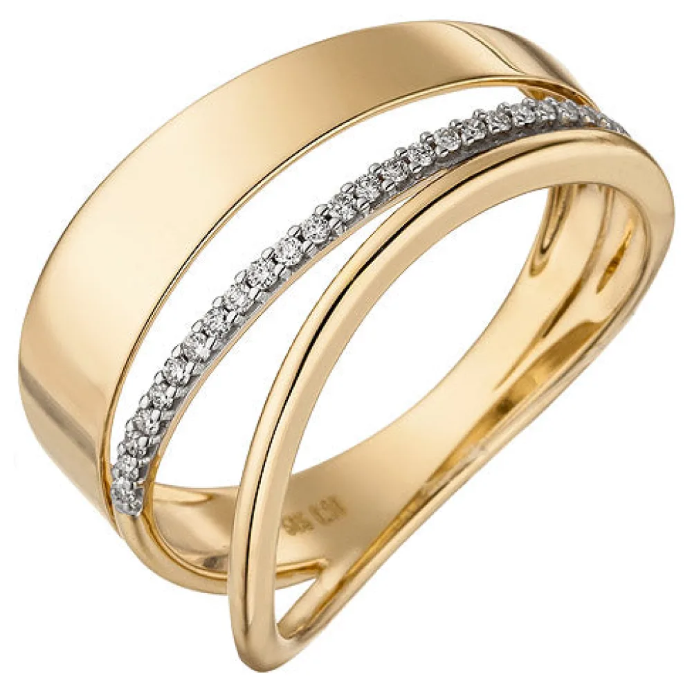 Damen Ring breit mehrreihig 585 Gold Gelbgold 24 Diamanten Brillanten Goldring-54
