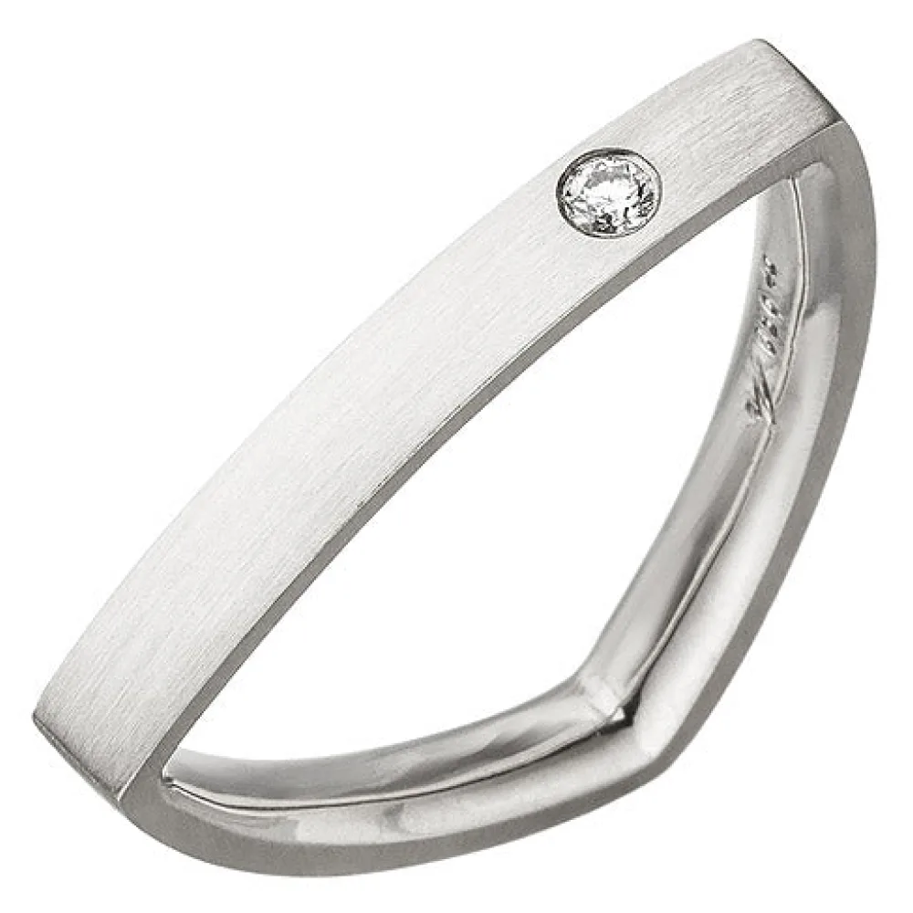 Damen Ring dreieckig Dreieck 950 Platin matt 1 Diamant Brillant Platinring-52