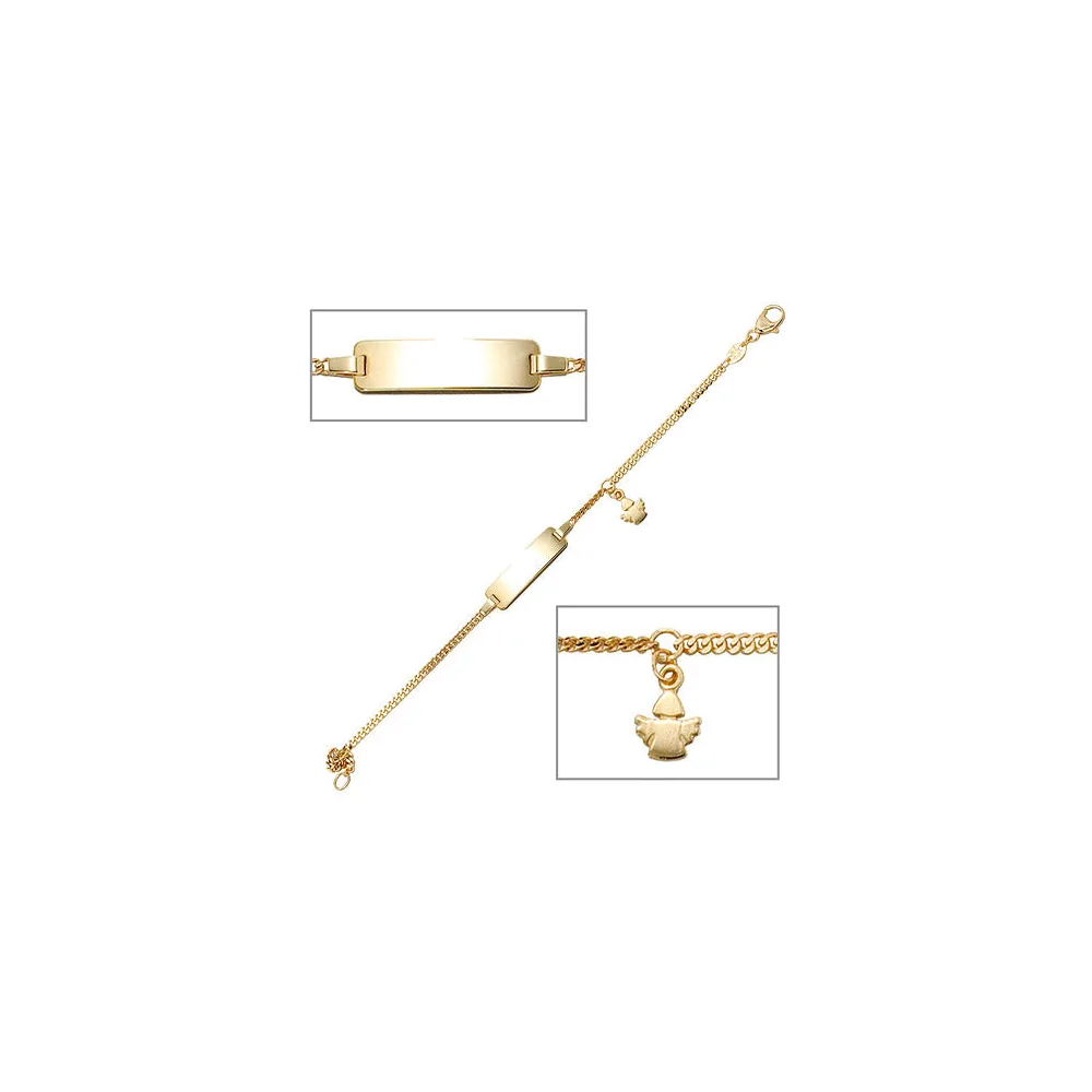 Schildband Engel 585 Gold Gelbgold 14 cm Gravur ID Armband Schutzengel Karabiner