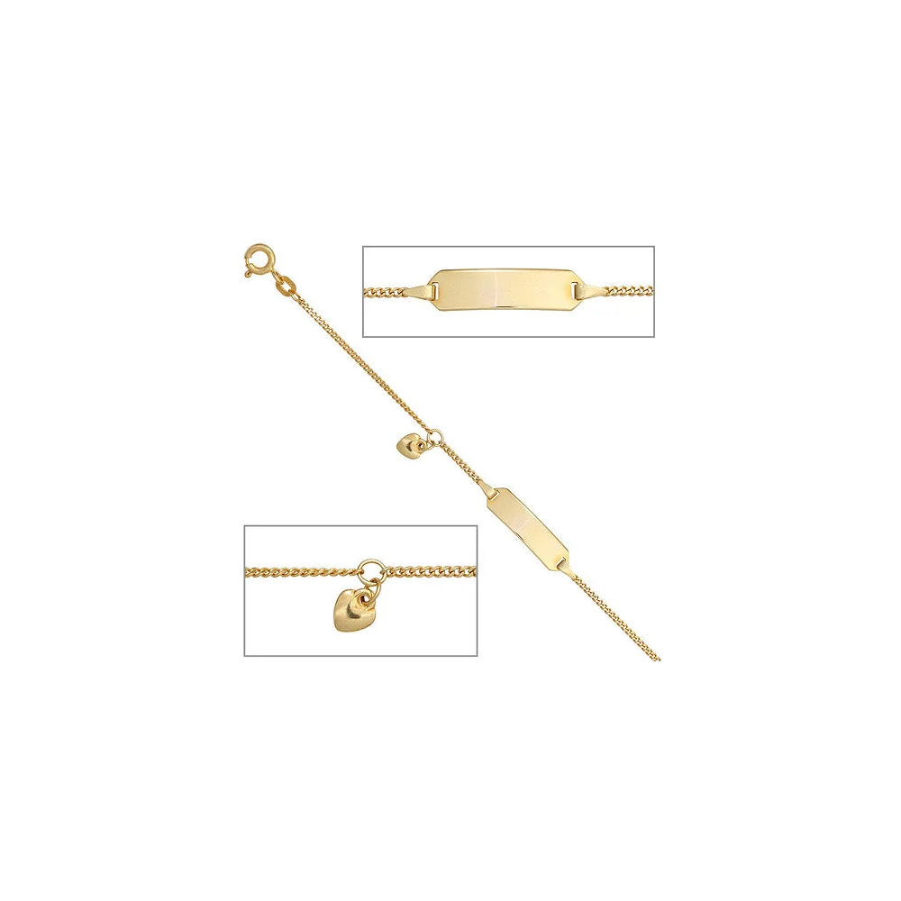 Schildband Herz 585 Gold Gelbgold 14 cm Gravur ID Armband Federring