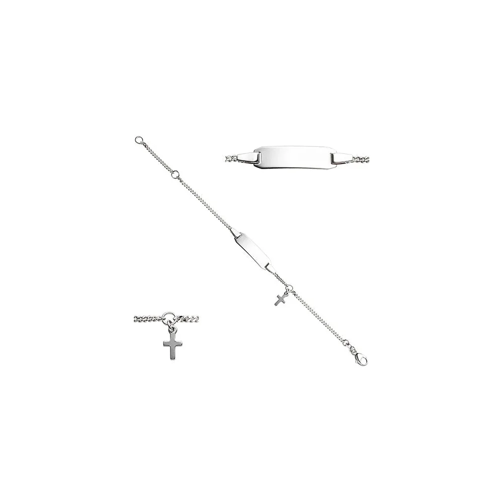 Schildband mit Kreuz 925 Sterling Silber 14 cm Gravur ID Armband