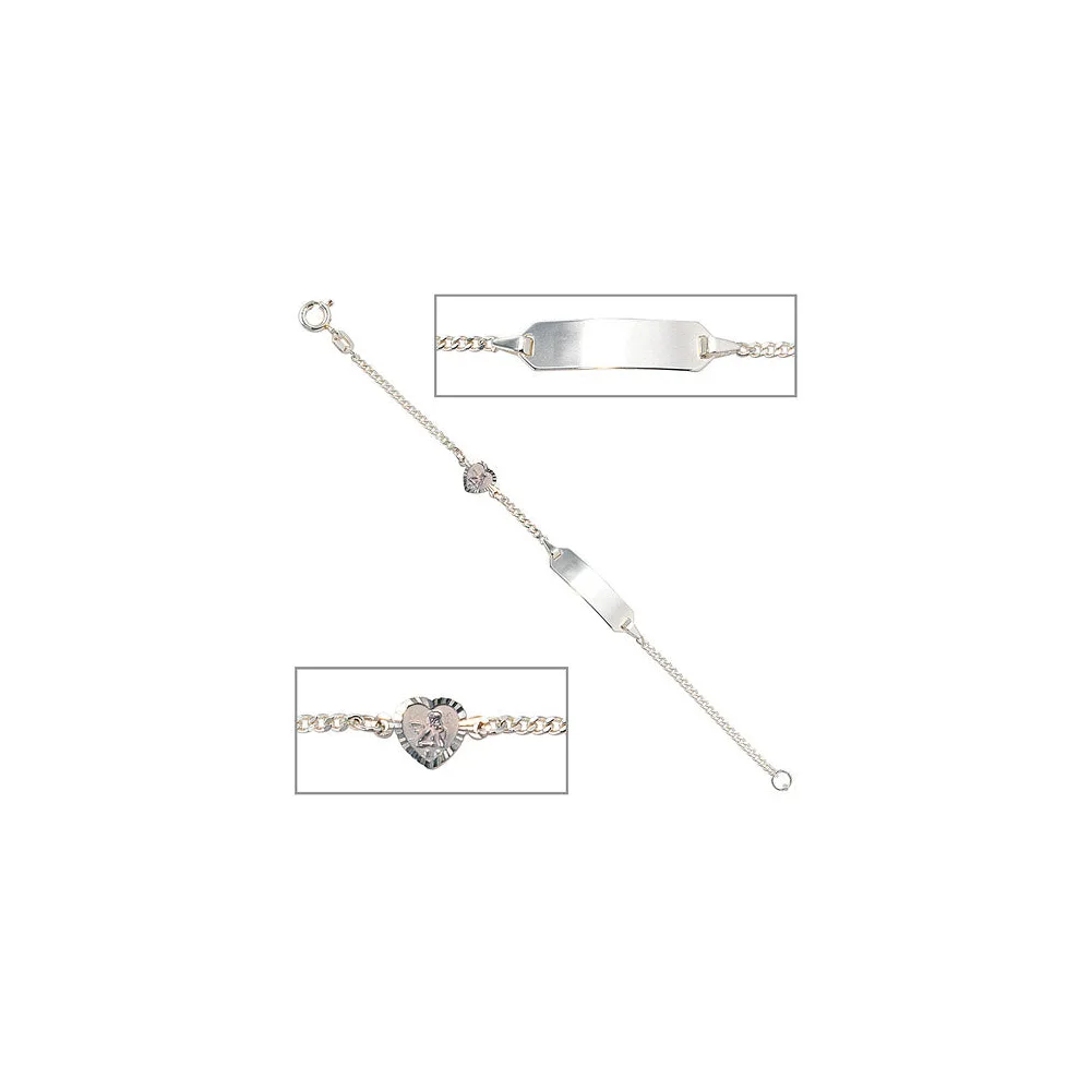 Schildband Schutzengel 925 Sterling Silber 14 cm Gravur ID Armband Federring