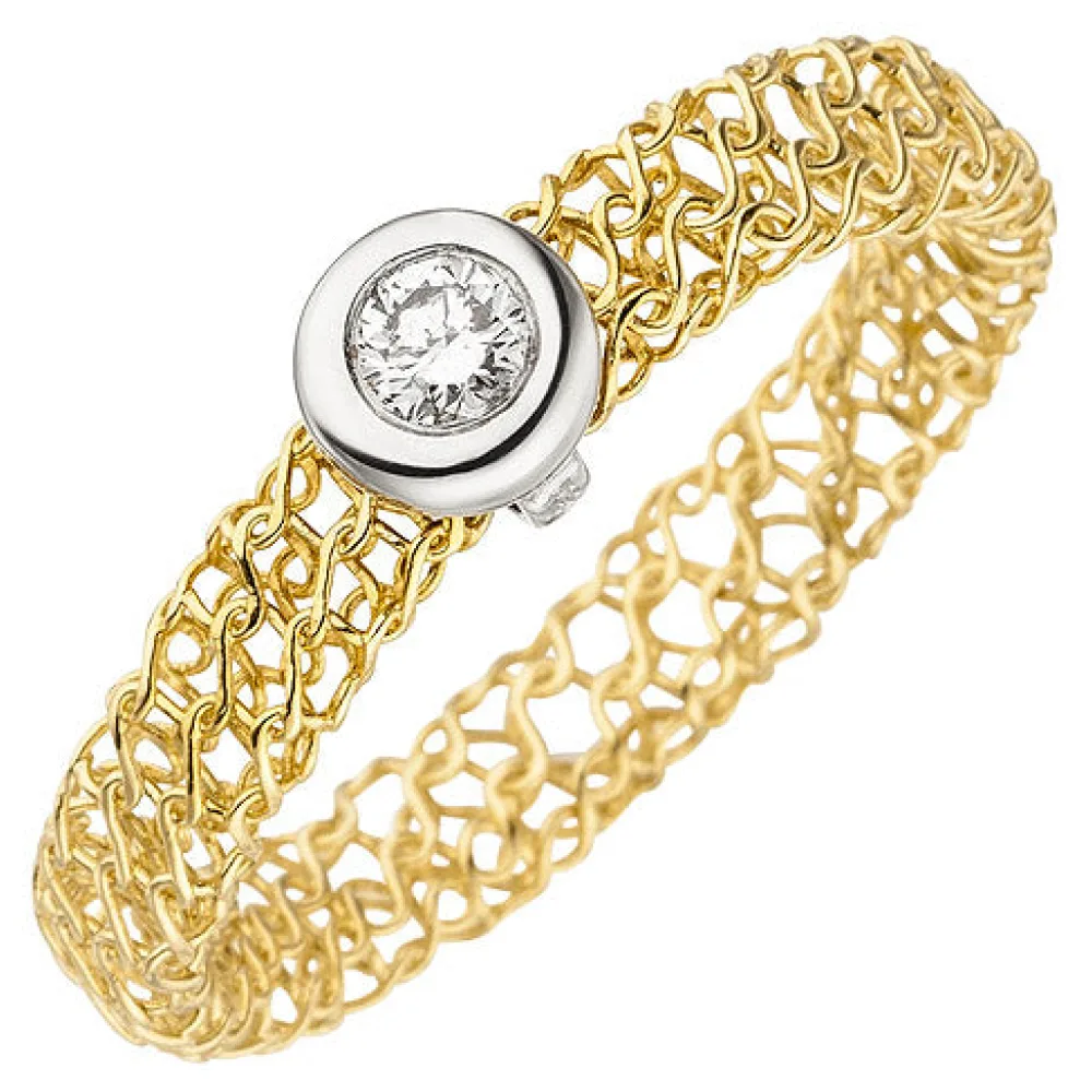 Damen Ring geflochten 750 Gold Gelbgold 1 Diamant Brillant 0 10ct. Diamantring-56