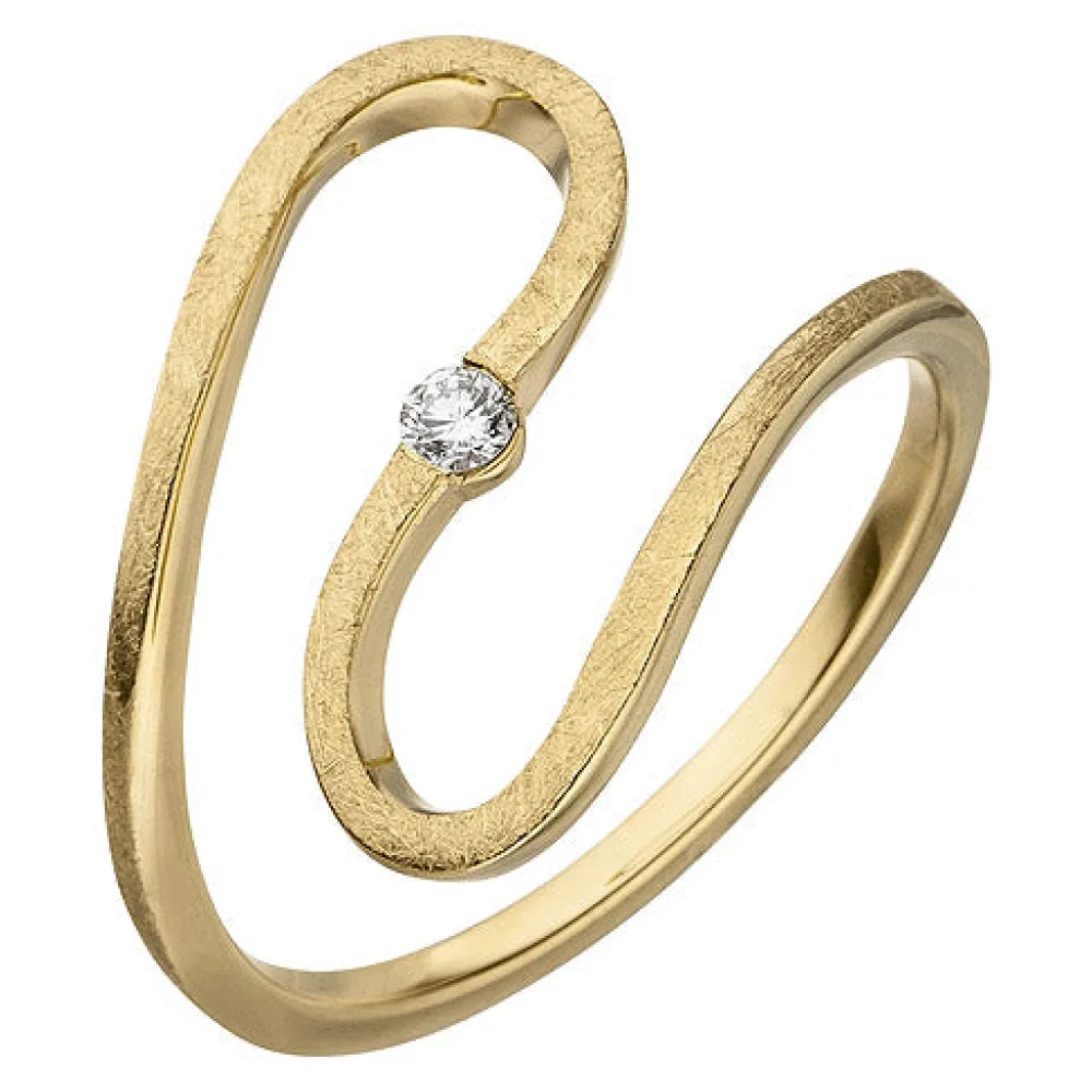 Damen Ring geschlängelt 585 Gold Gelbgold eismatt 1 Diamant Brillant 0 05ct.-60