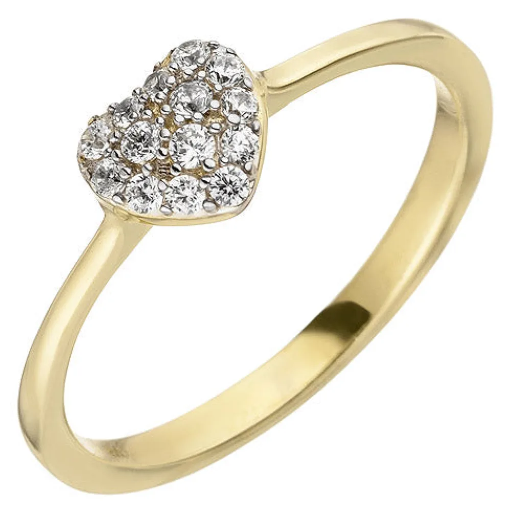 Damen Ring Herz 375 Gold Gelbgold 14 Zirkonia Goldring Herzring-56