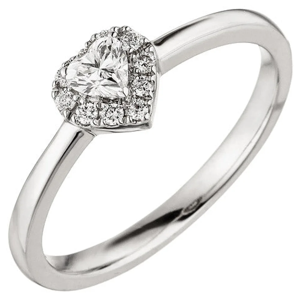 Damen Ring Herz 585 Gold Weißgold 11 Diamanten Herzring-56