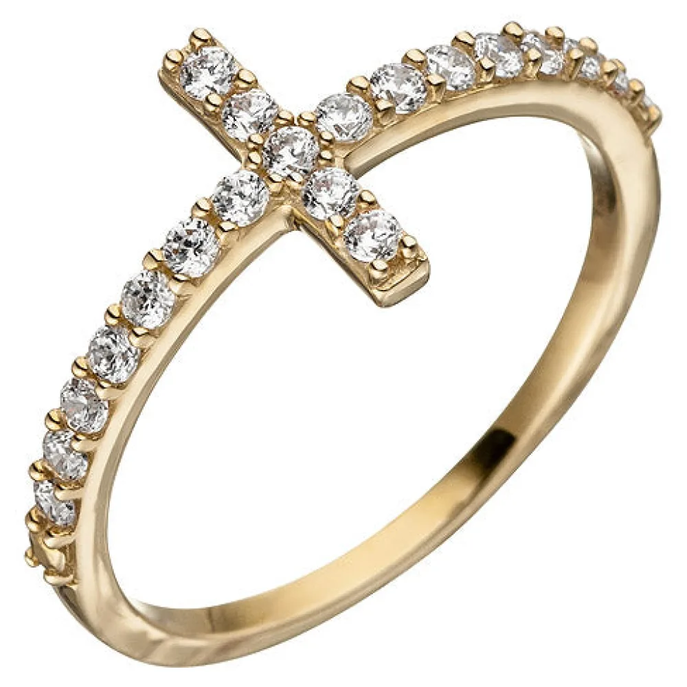 Damen Ring Kreuz 333 Gold Gelbgold 19 Zirkonia Goldring Kreuzring-52