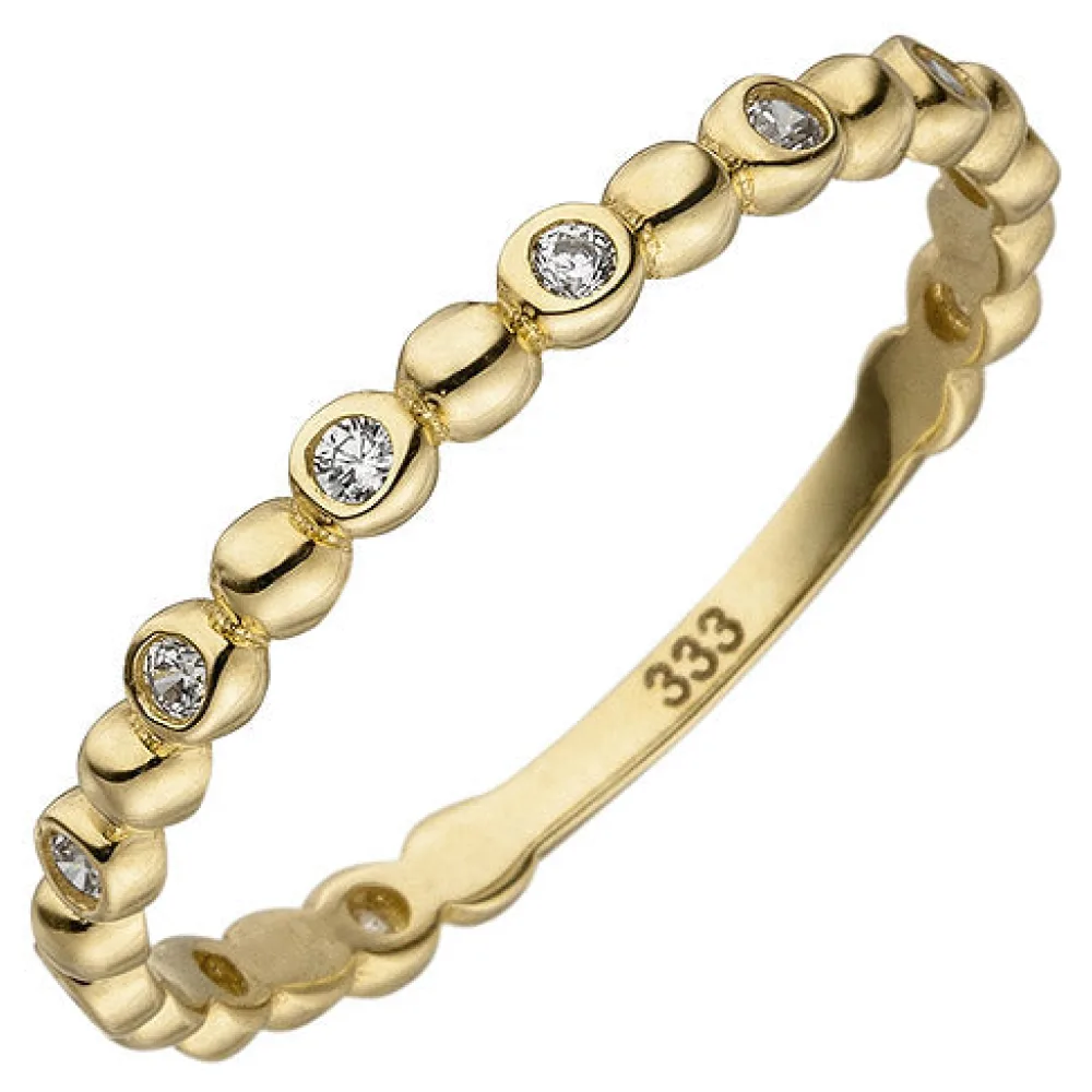 Damen Ring Kugel 333 Gold Gelbgold 11 Zirkonia Goldring Kugelring-58
