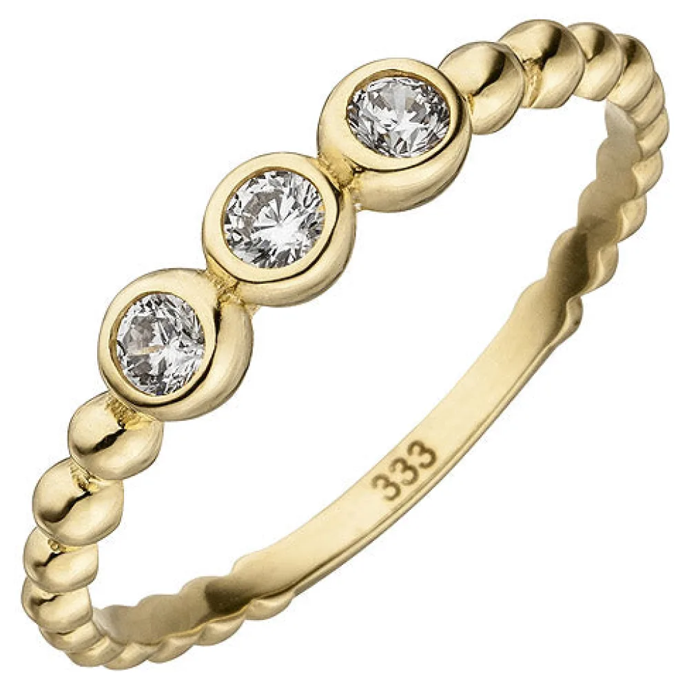 Damen Ring Kugel 333 Gold Gelbgold 3 Zirkonia Goldring Kugelring-52
