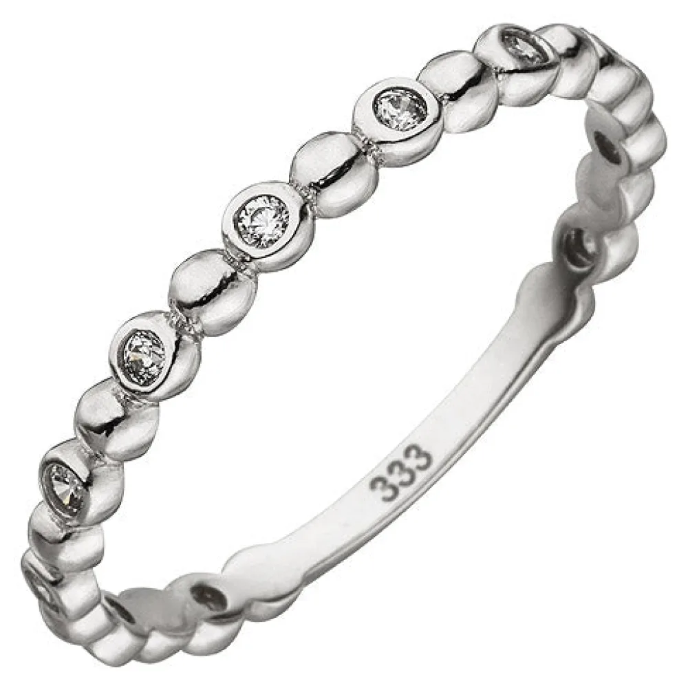 Damen Ring Kugel 333 Gold Weißgold 11 Zirkonia Kugelring Weißgoldring-56