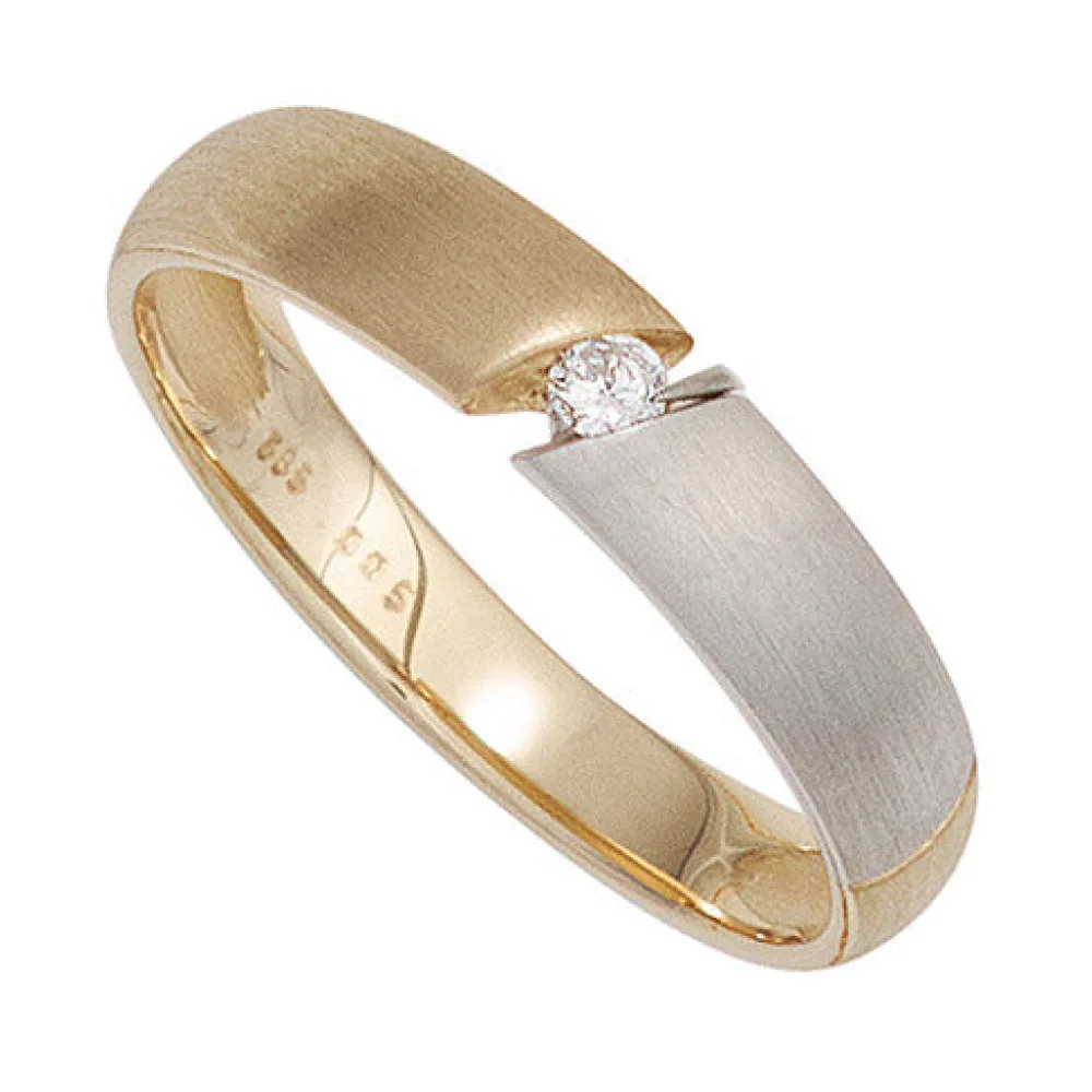 Damen Ring 585 Gold Gelbgold bicolor matt 1 Diamant Brillant 0 05ct. Goldring-56