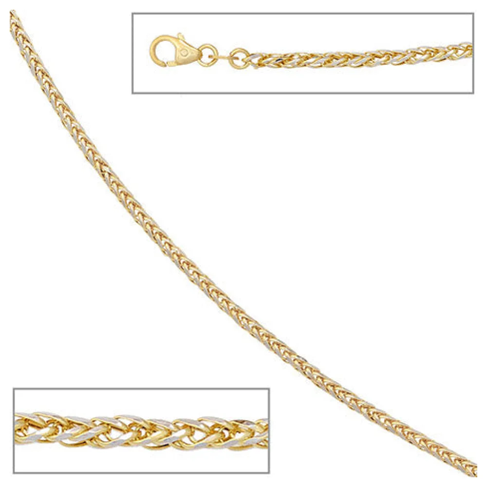 Zopfkette 585 Gelbgold Weißgold bicolor 1 9 mm 45 cm Gold Kette Goldkette