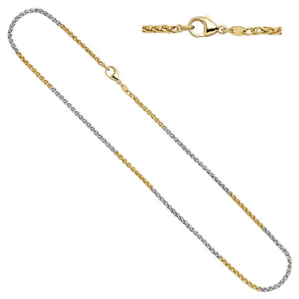 Zopfkette 585 Gelbgold Weißgold bicolor 2 2 mm 42 cm Gold Kette Goldkette