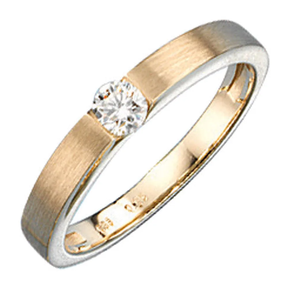 Damen Ring 585 Gold Gelbgold matt mattiert 1 Diamant Brillant 0 25ct. Goldring-58