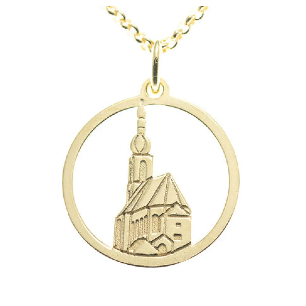 Anhänger Ramsauer Kirche St. Sebastian 925 Silber vergoldet mit Kette 45 cm