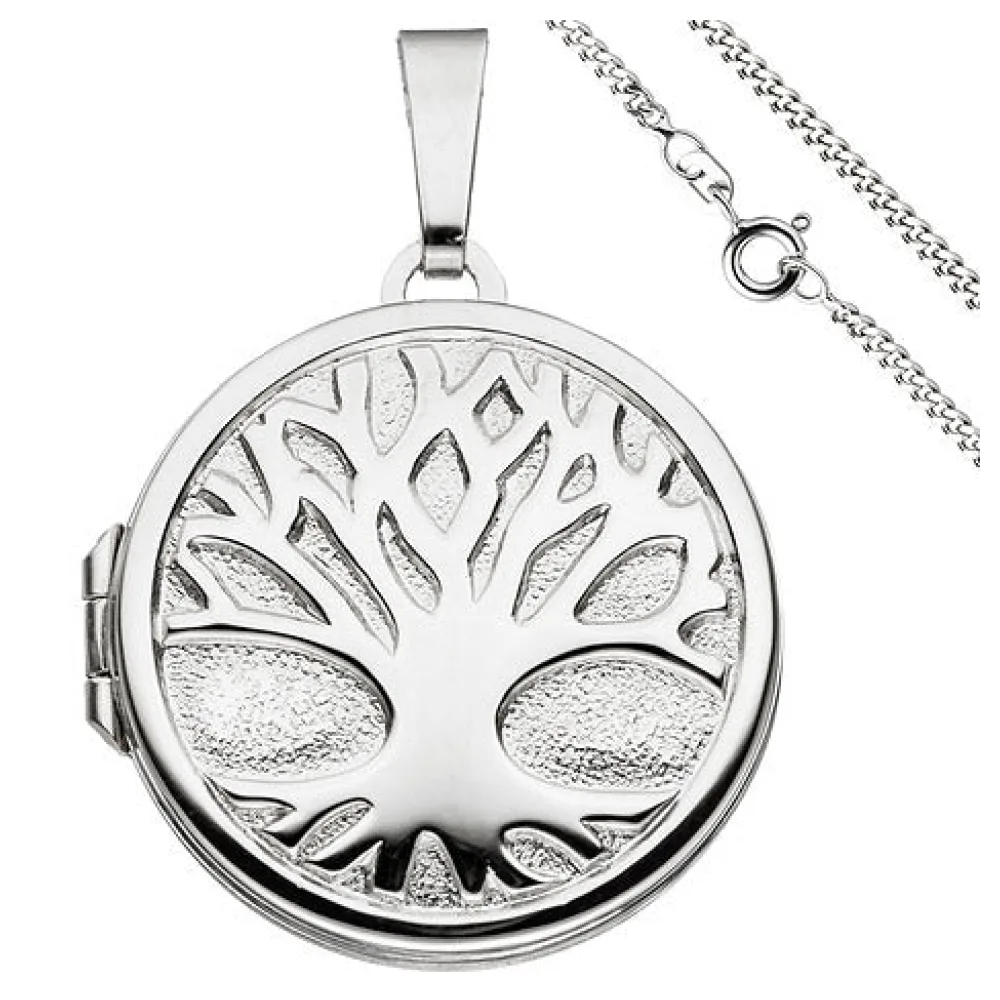 Medaillon Anhänger Baum des Lebens Weltenbaum rund 925 Silber mit Kette 60 cm