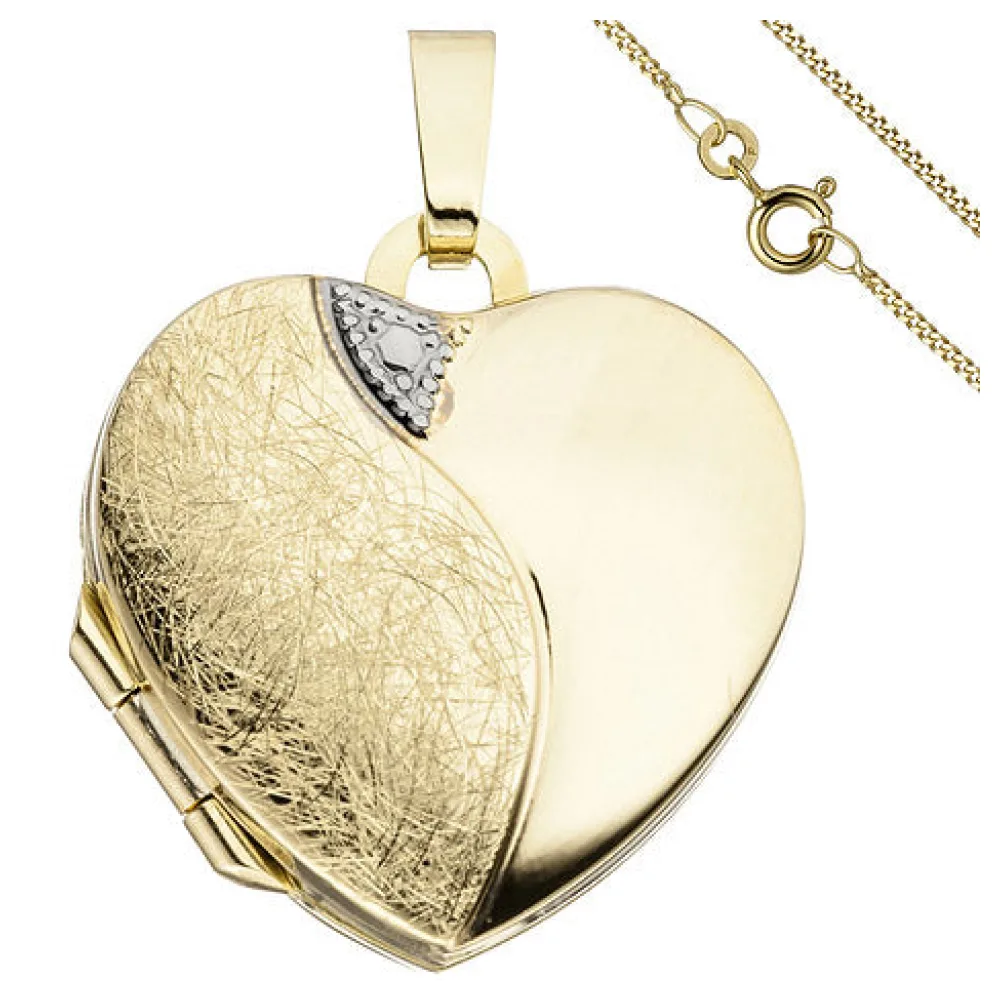 Medaillon Herz Anhänger zum Öffnen für 2 Fotos 333 Gold mit Kette 50 cm