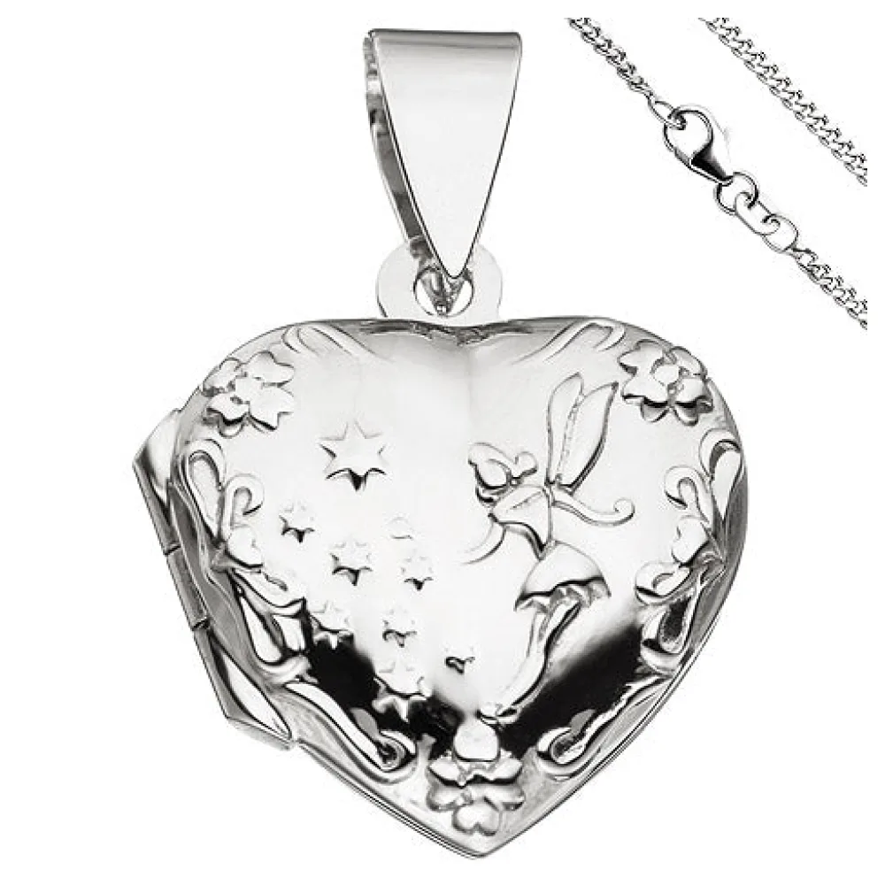 Medaillon Herz Anhänger zum Öffnen für 2 Fotos 925 Silber mit Kette 42 cm