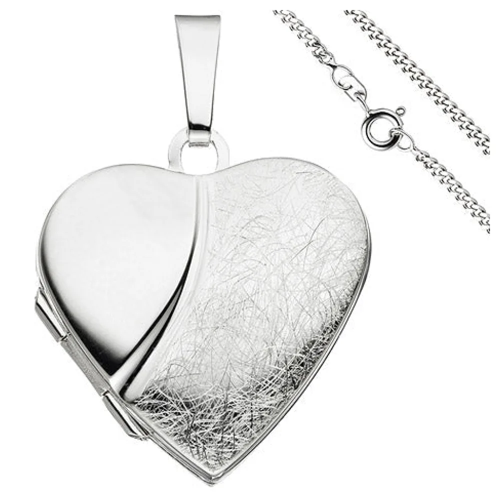 Medaillon Herz Anhänger zum Öffnen für 2 Fotos 925 Silber mit Kette 50 cm