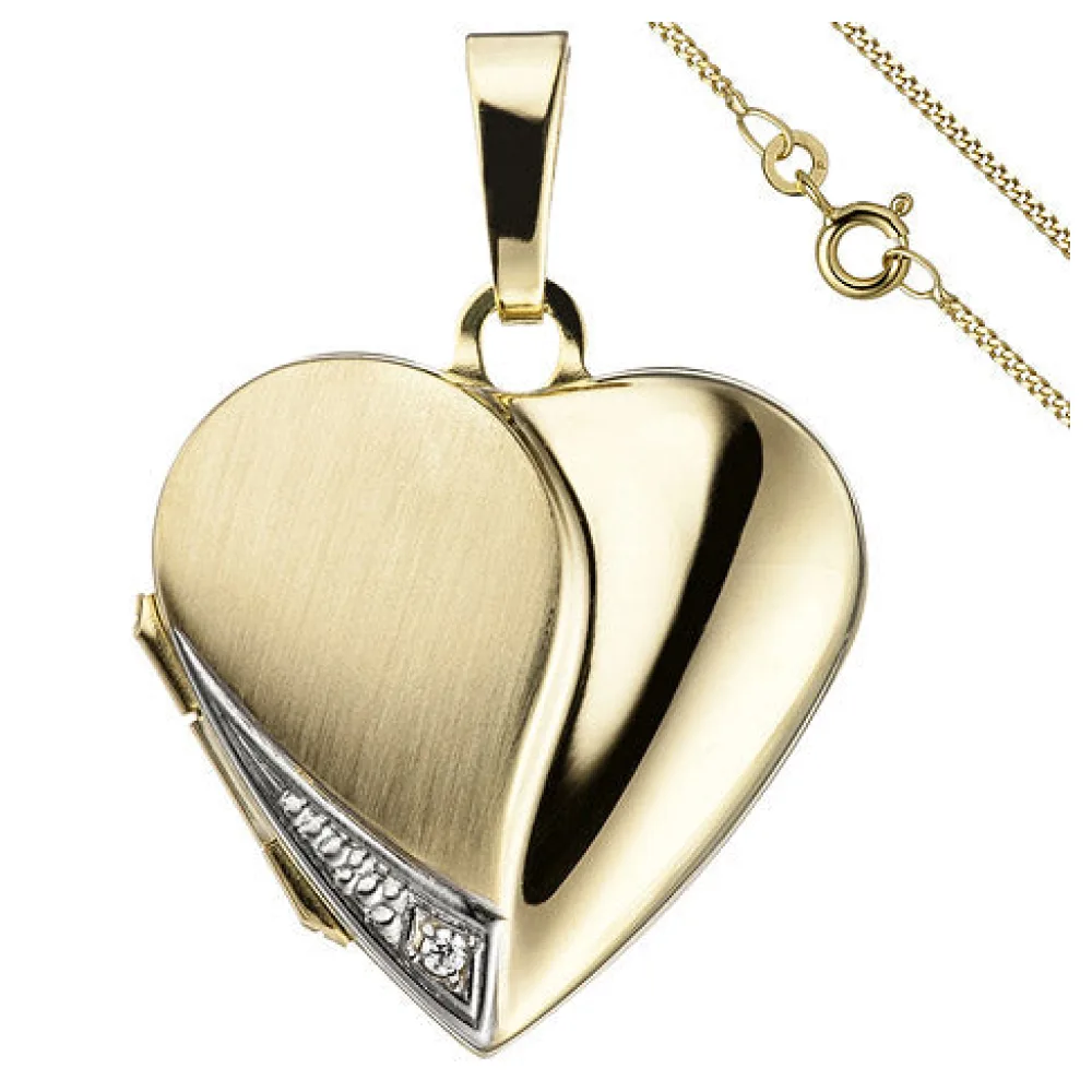 Medaillon Herz Anhänger zum Öffnen für Fotos 333 Gold 1 Zirkonia mit Kette 45 cm
