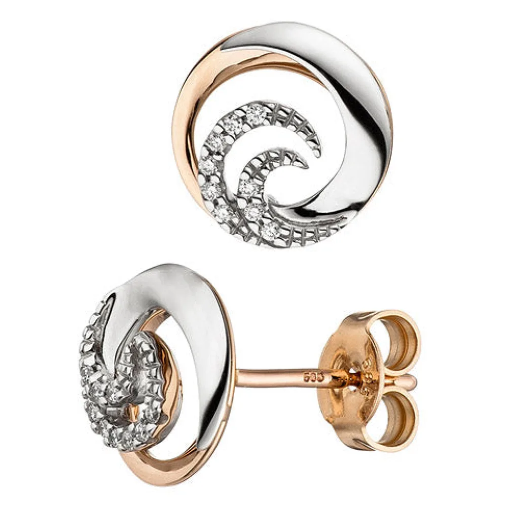 Ohrstecker 585 Gold Weißgold Rotgold bicolor 18 Diamanten Brillanten Ohrringe