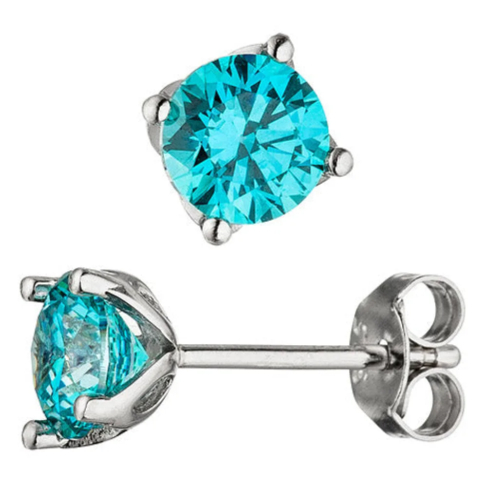 Ohrstecker 925 Sterling Silber 2 Zirkonia türkis hellblau blau Ohrringe