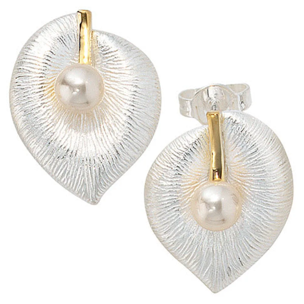 Ohrstecker 925 Sterling Silber bicolor vergoldet 2 Süßwasser Perlen Ohrringe