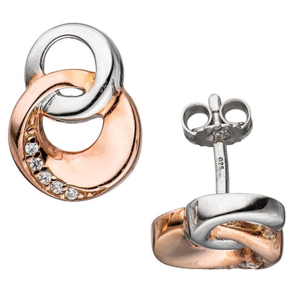 Ohrstecker 925 Sterling Silber bicolor vergoldet mit Zirkonia Ohrringe