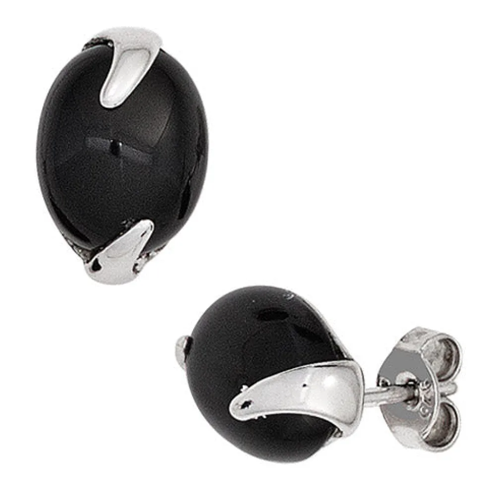 Ohrstecker 925 Sterling Silber rhodiniert 2 Onyxe schwarz Ohrringe