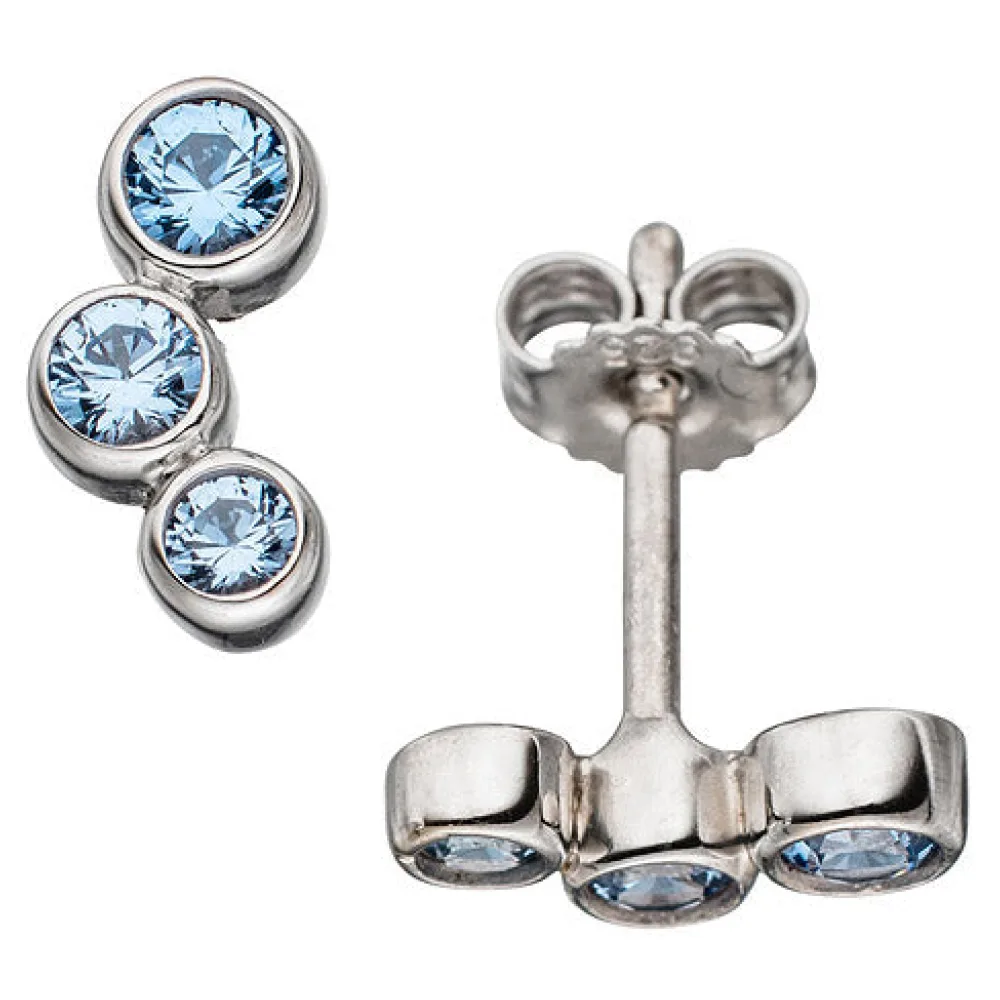Ohrstecker 925 Sterling Silber rhodiniert 6 Spinelle hellblau blau Ohrringe