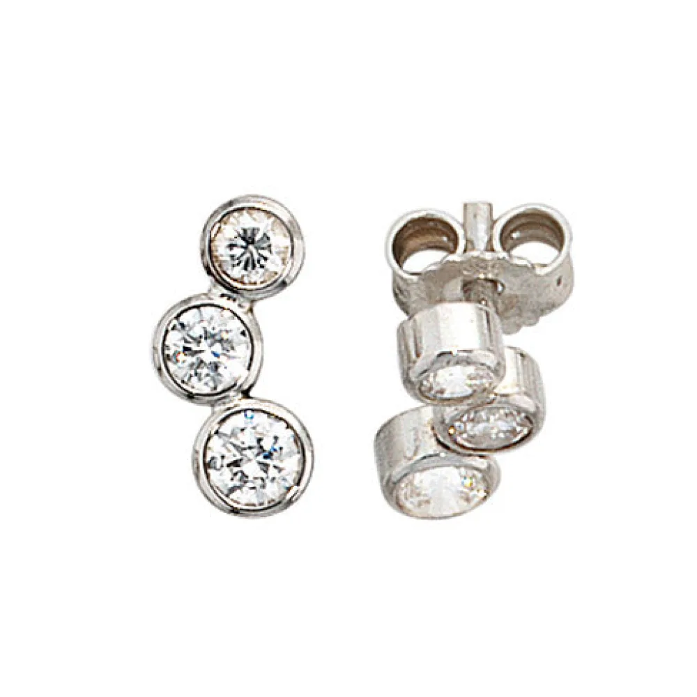 Ohrstecker 925 Sterling Silber rhodiniert 6 Zirkonia Ohrringe Silberohrstecker