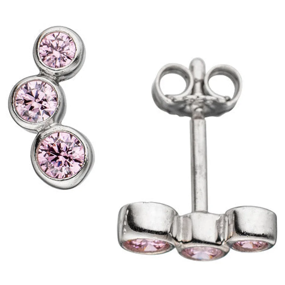 Ohrstecker 925 Sterling Silber rhodiniert 6 Zirkonia rosa Ohrringe