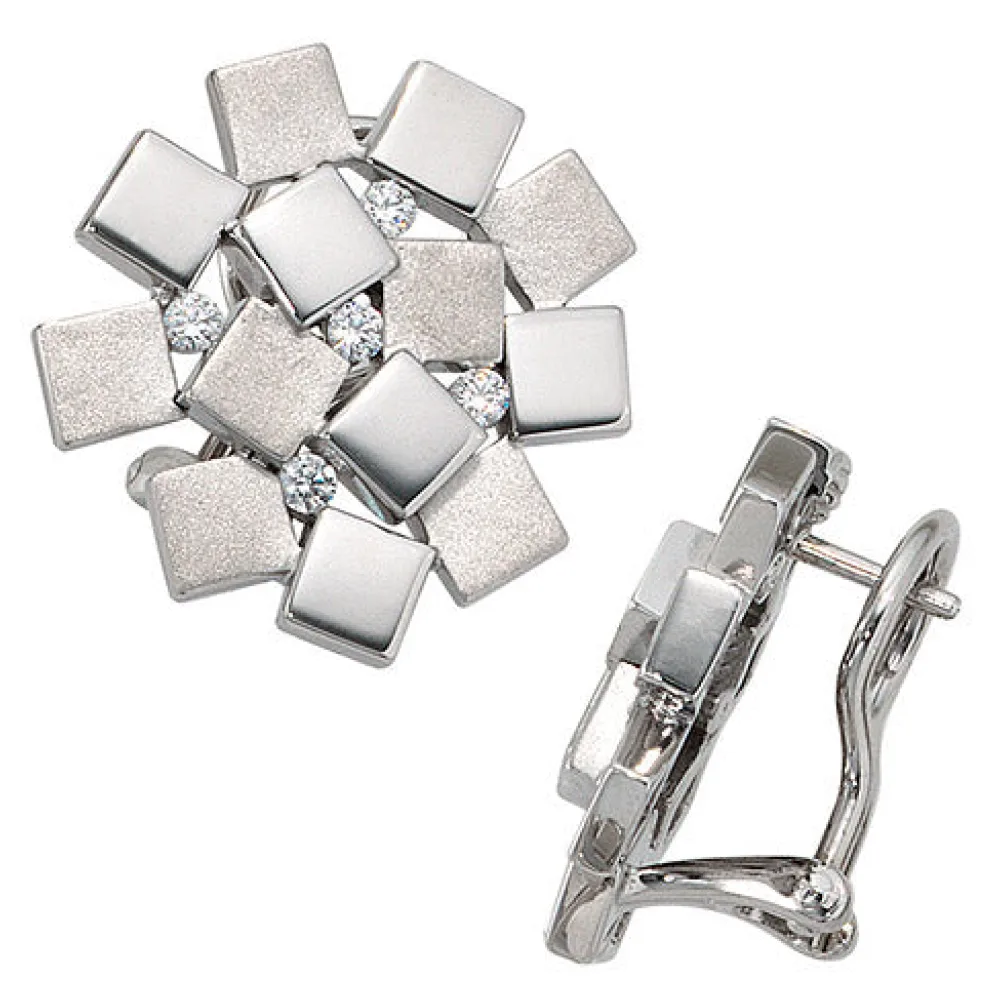 Ohrstecker 925 Sterling Silber rhodiniert mattiert 10 Zirkonia Ohrringe